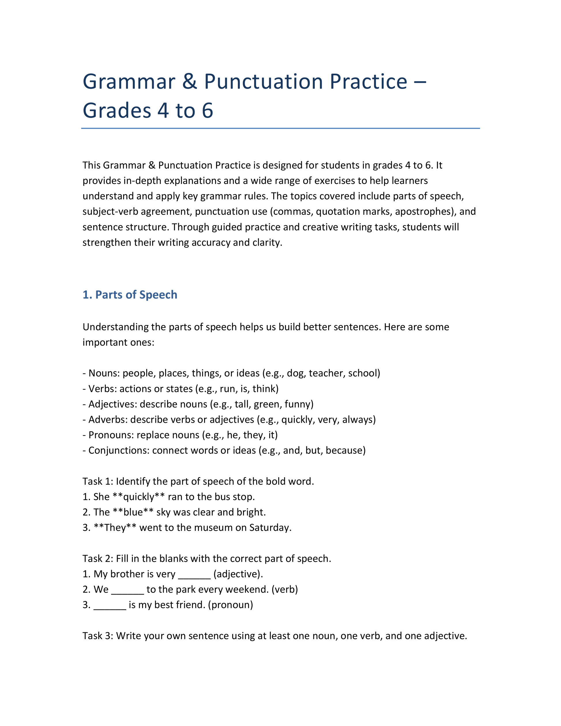 Grammar & Punctuation Practice – English Grades 4 to 6