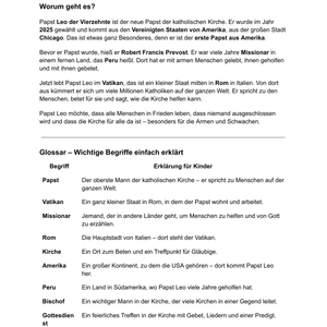 Sparpaket „Papst Leo XIV“ – Unterrichtsreihe & Präsentation für Grundschule, Sekundarstufe I und II