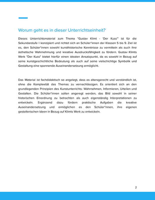 Gustav Klimt – „Der Kuss“ – Kunstunterricht SEK I