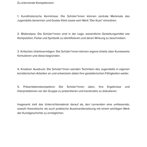 Gustav Klimt – „Der Kuss“ – Kunstunterricht SEK I