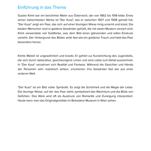 Gustav Klimt – „Der Kuss“ – Kunstunterricht SEK I