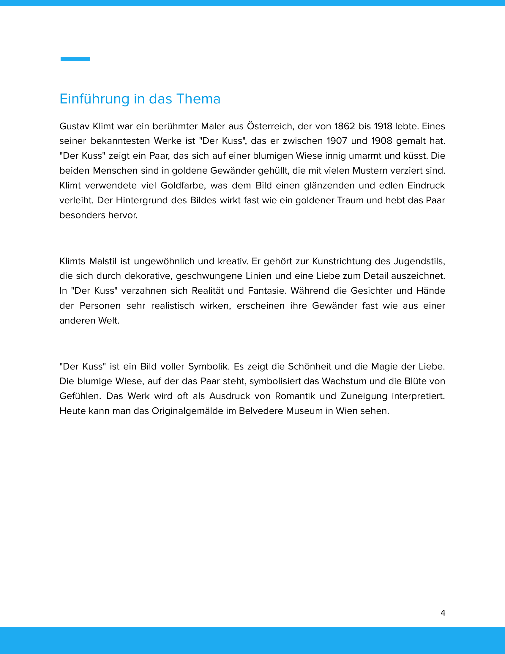 Gustav Klimt – „Der Kuss“ – Kunstunterricht SEK I
