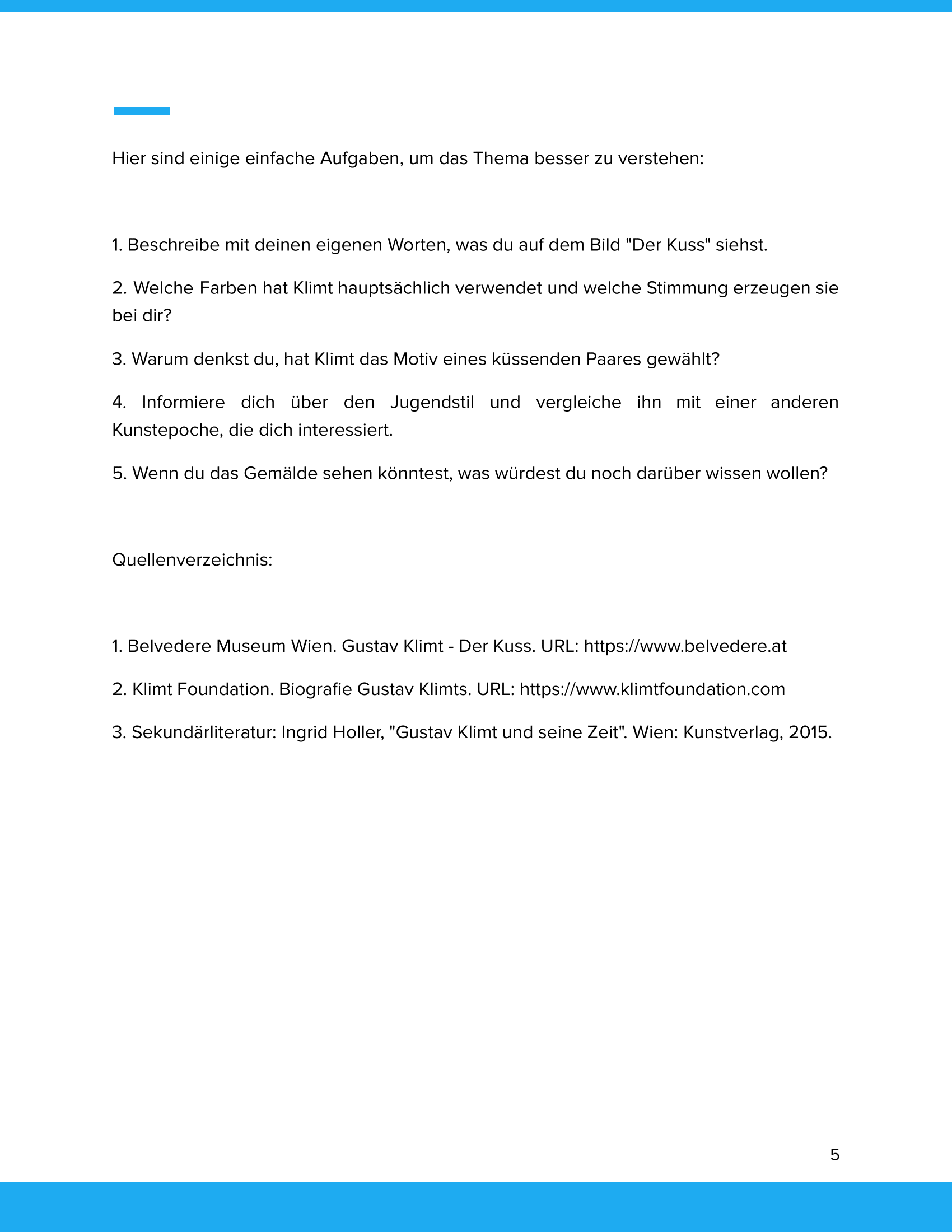 Gustav Klimt – „Der Kuss“ – Kunstunterricht SEK I