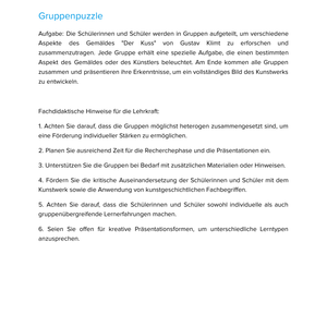 Gustav Klimt – „Der Kuss“ – Kunstunterricht SEK I