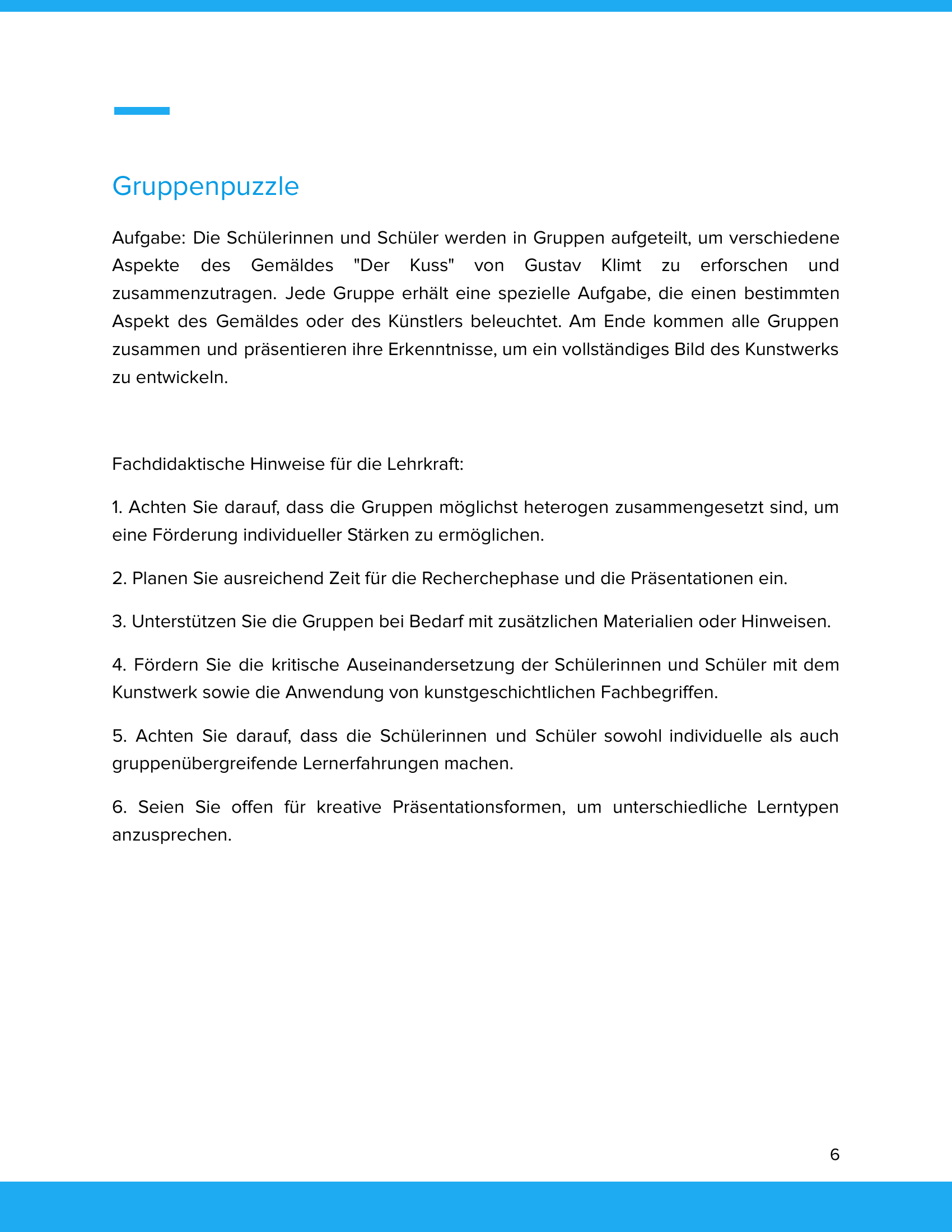 Gustav Klimt – „Der Kuss“ – Kunstunterricht SEK I