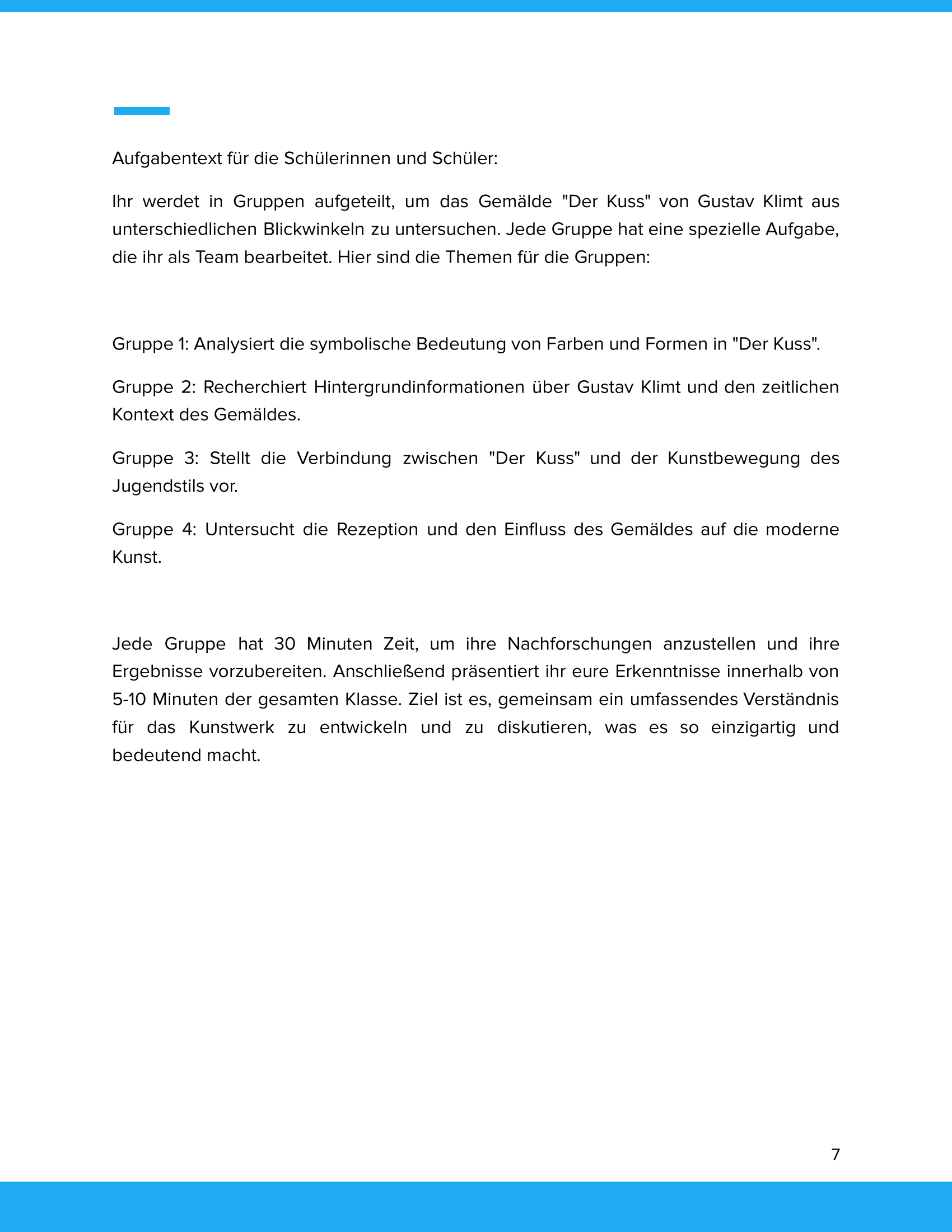 Gustav Klimt – „Der Kuss“ – Kunstunterricht SEK I