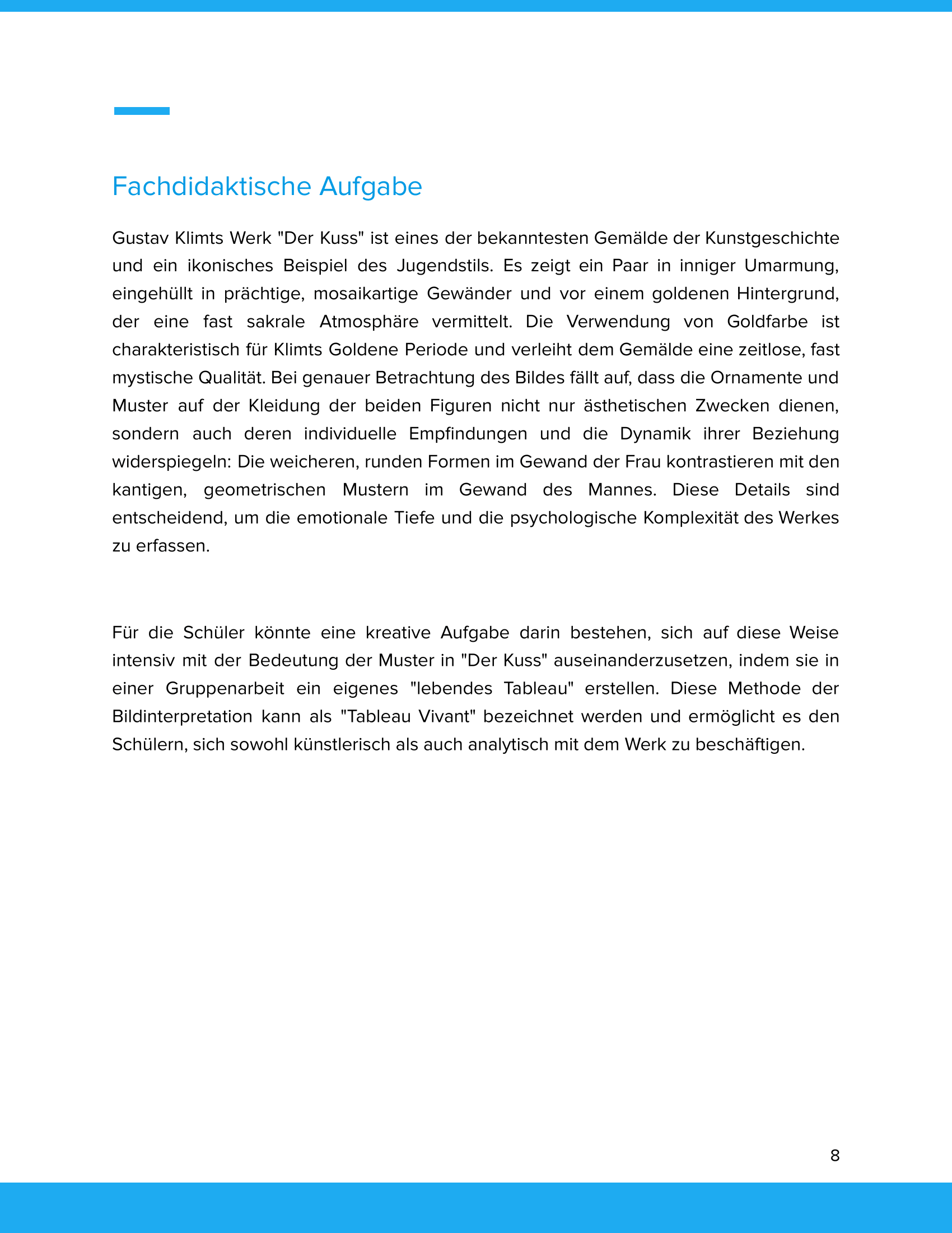 Gustav Klimt – „Der Kuss“ – Kunstunterricht SEK I