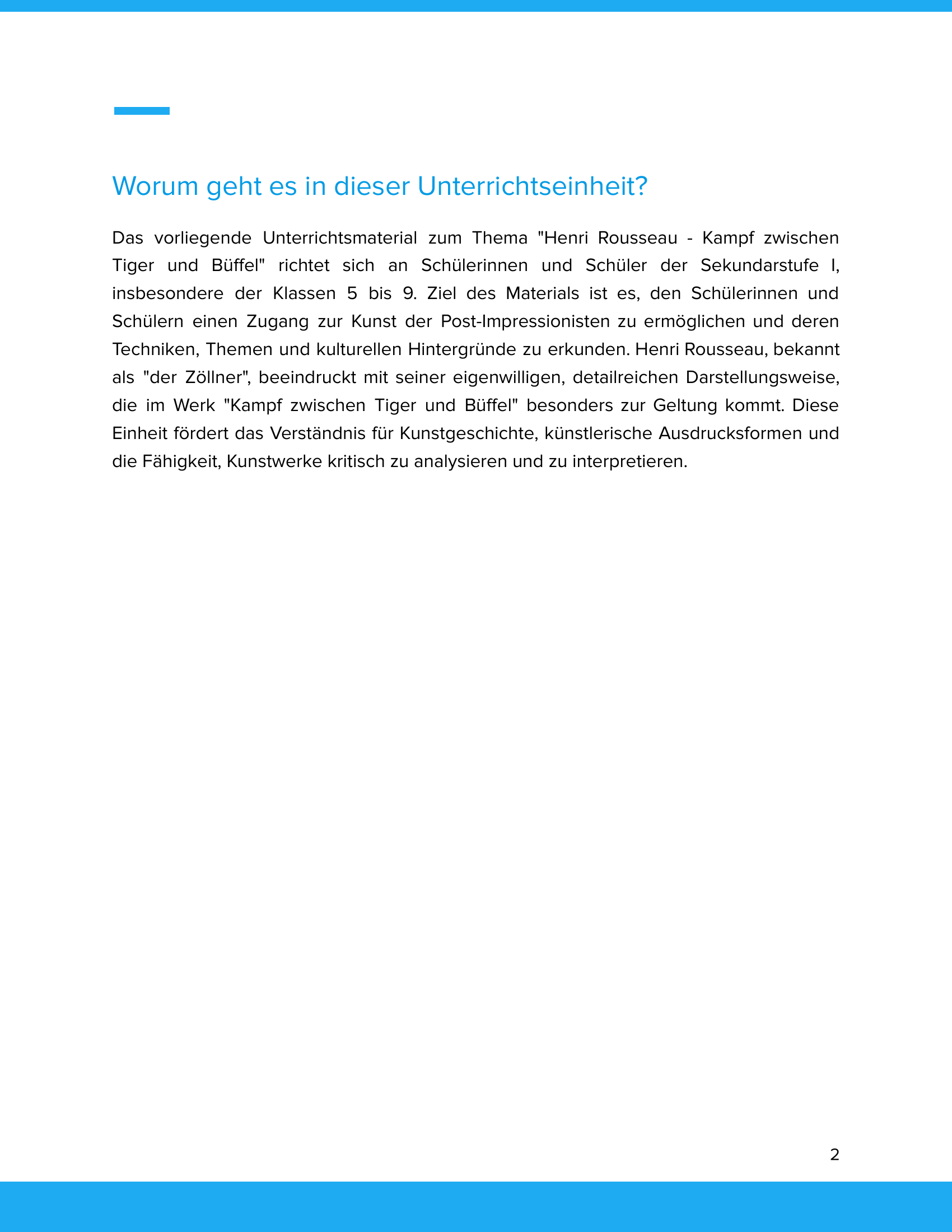 Henri Rousseau – „Kampf zwischen Tiger und Büffel“ – Kunstunterricht SEK I