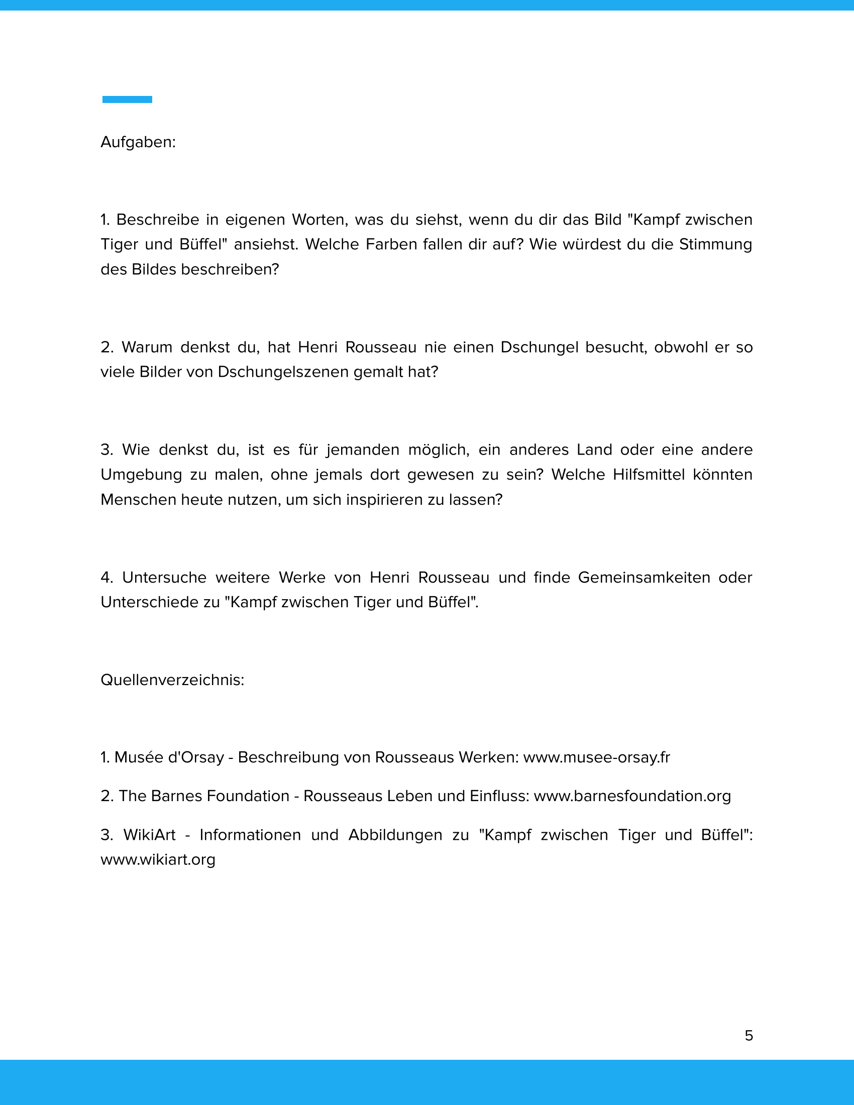 Henri Rousseau – „Kampf zwischen Tiger und Büffel“ – Kunstunterricht SEK I