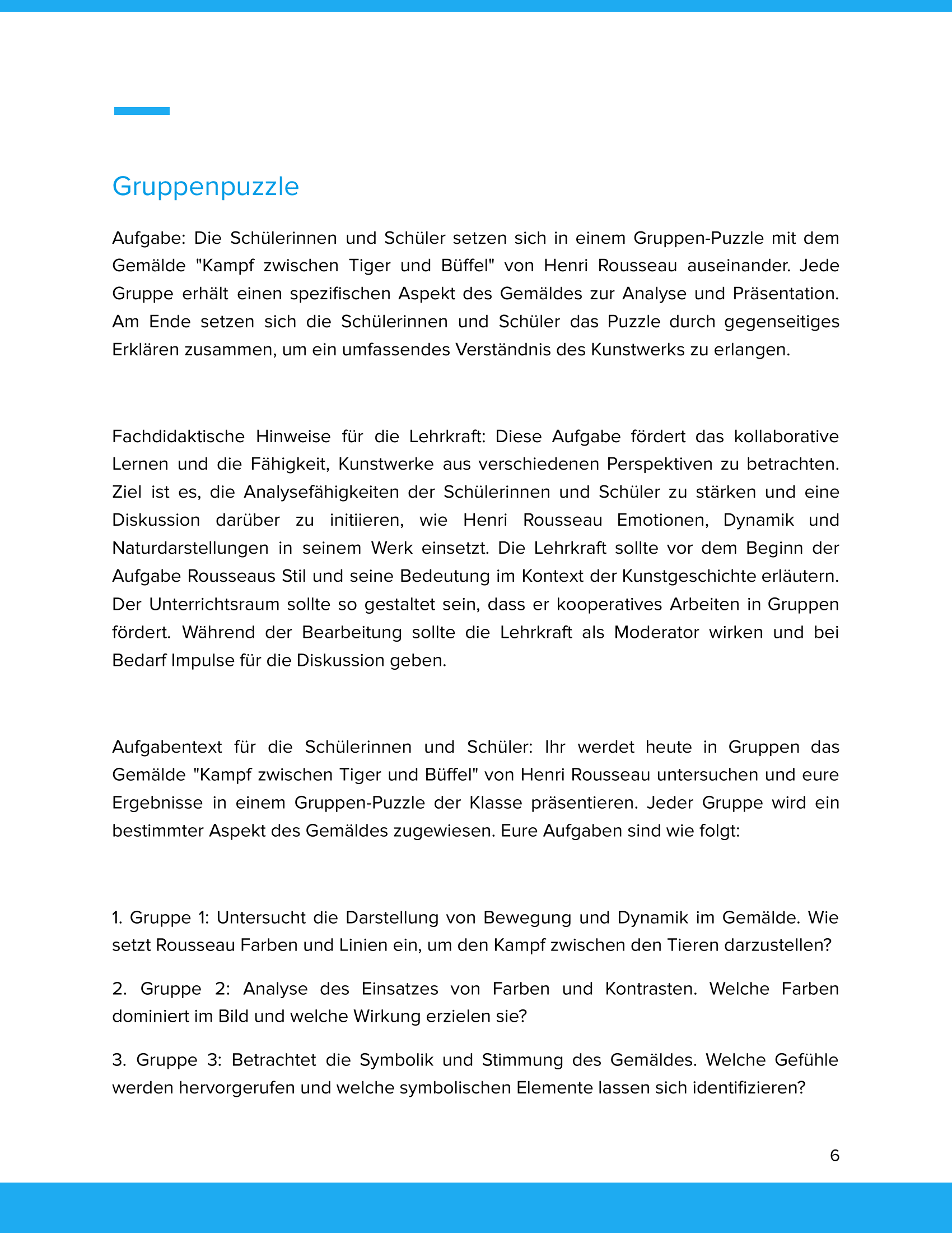 Henri Rousseau – „Kampf zwischen Tiger und Büffel“ – Kunstunterricht SEK I