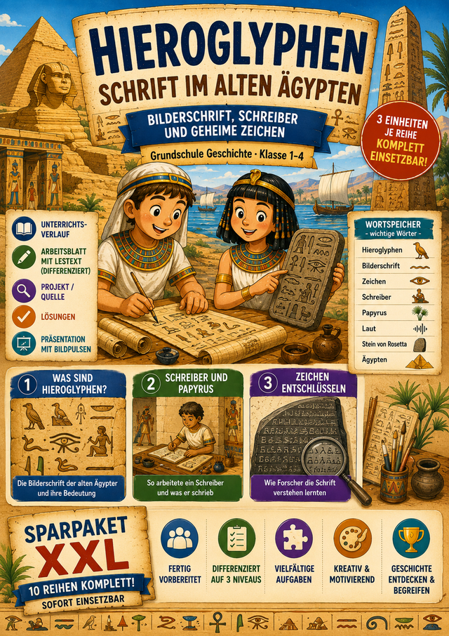 Hieroglyphen – Schrift im alten Ägypten – Unterrichtsmaterial Grundschule (Klasse 1–4)