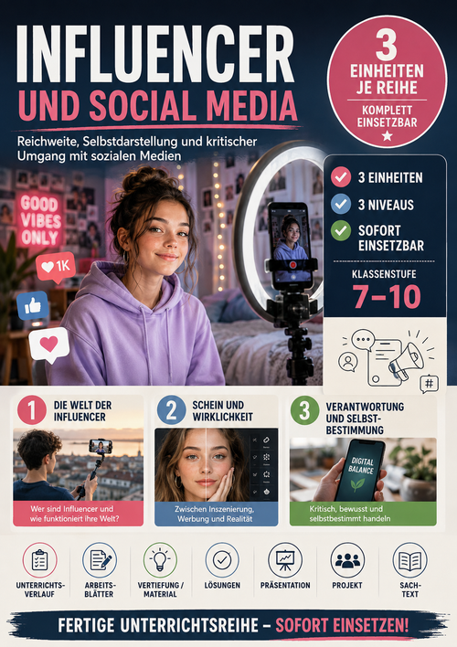 Influencer und Social Media – Ethik Unterrichtsmaterial (Sek I, Klasse 7–10)