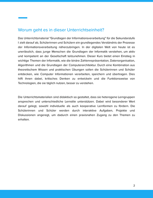 Unterrichtsmaterial „Informatik: Grundlagen der Informationsverarbeitung“ (Sek I)