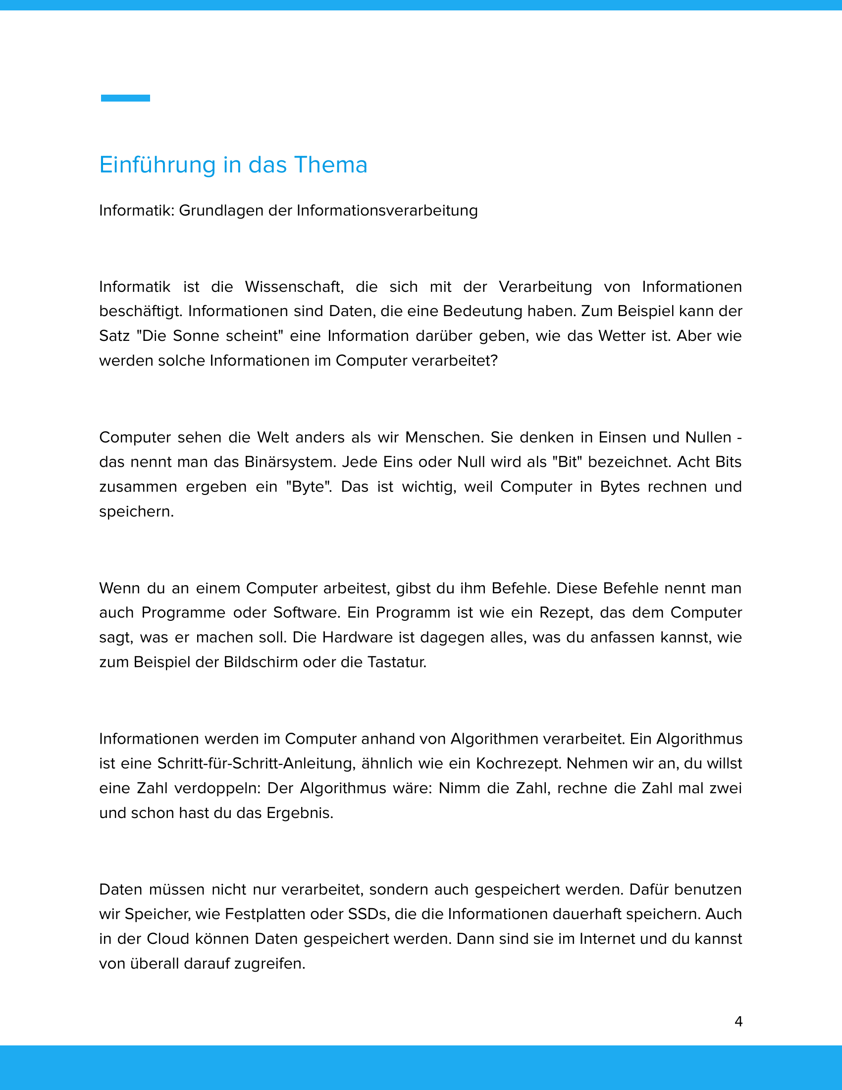 Unterrichtsmaterial „Informatik: Grundlagen der Informationsverarbeitung“ (Sek I)
