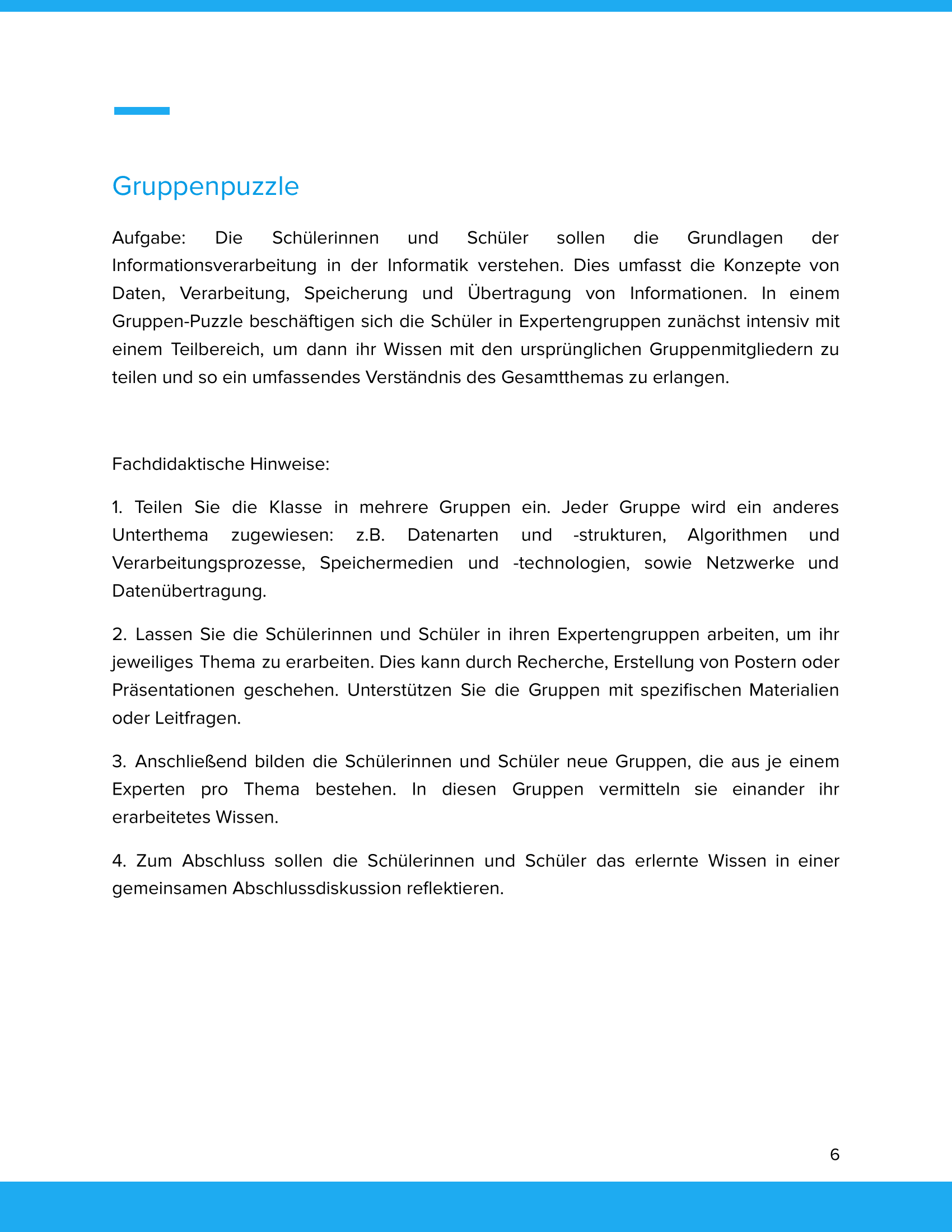 Unterrichtsmaterial „Informatik: Grundlagen der Informationsverarbeitung“ (Sek I)