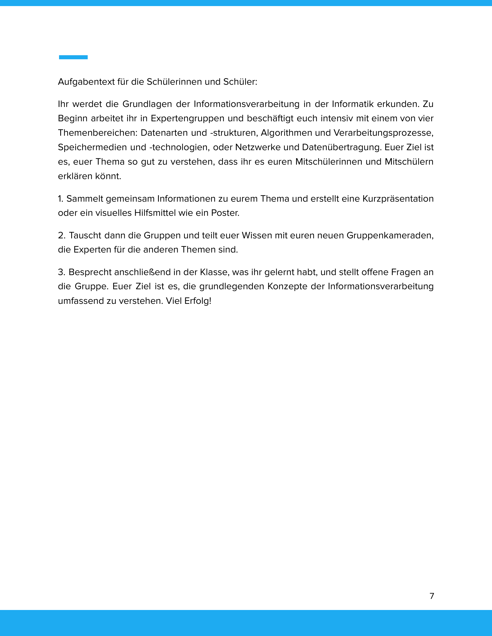 Unterrichtsmaterial „Informatik: Grundlagen der Informationsverarbeitung“ (Sek I)