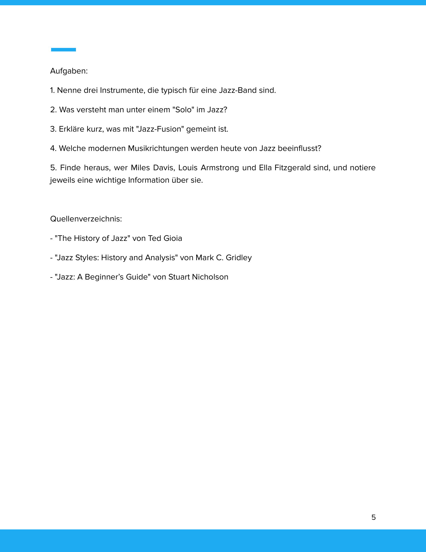 Jazz & moderne Musikstile – Unterrichtsmaterial Musik Sekundarstufe
