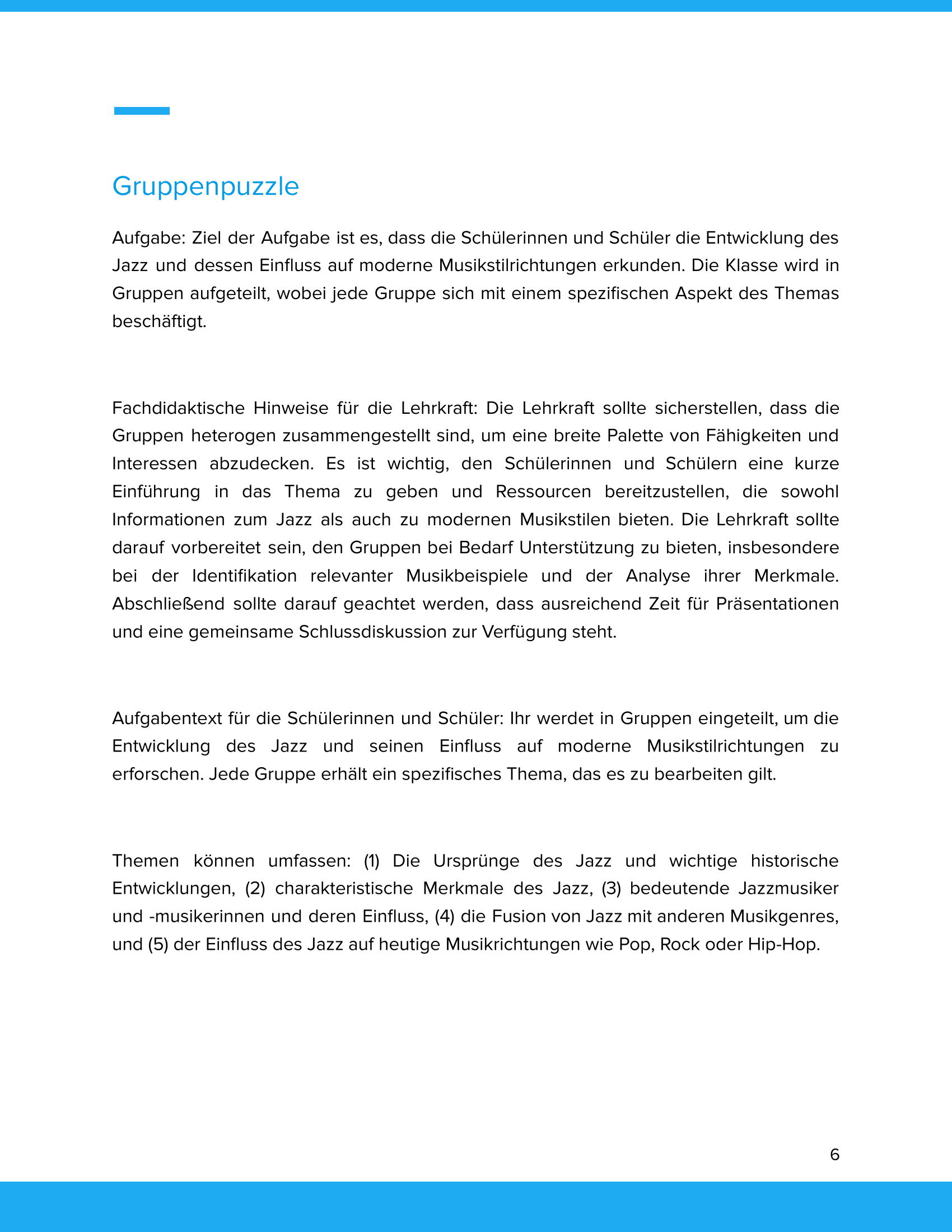 Jazz & moderne Musikstile – Unterrichtsmaterial Musik Sekundarstufe