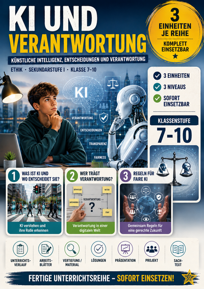 KI und Verantwortung – Ethik Unterrichtsmaterial (Sek I, Klasse 7–10)