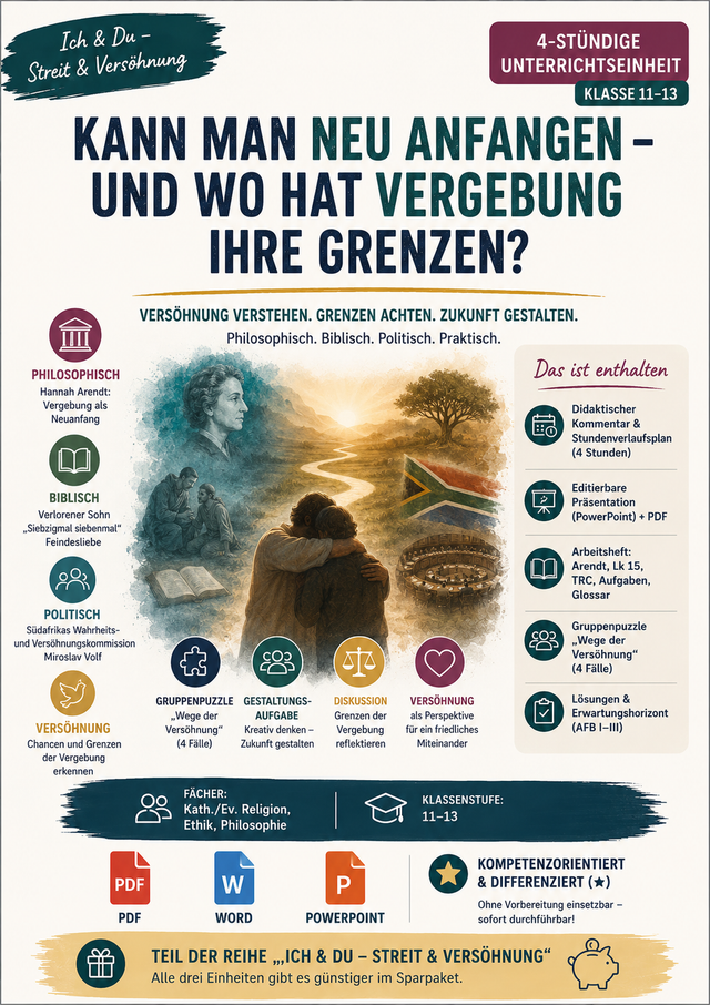 Unterrichtseinheit zu Vergebung Versöhnung Hannah Arendt verlorener Sohn Feindesliebe und Wahrheits und Versöhnungskommission für Religion Ethik und Philosophie in der Sekundarstufe II