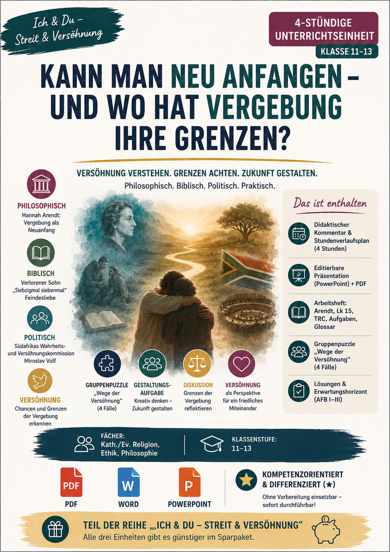 Unterrichtseinheit zu Vergebung Versöhnung Hannah Arendt verlorener Sohn Feindesliebe und Wahrheits und Versöhnungskommission für Religion Ethik und Philosophie in der Sekundarstufe II
