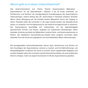 Kasimir Sewerinowitsch Malewitsch – Suprematismus – Kunstunterricht SEK I