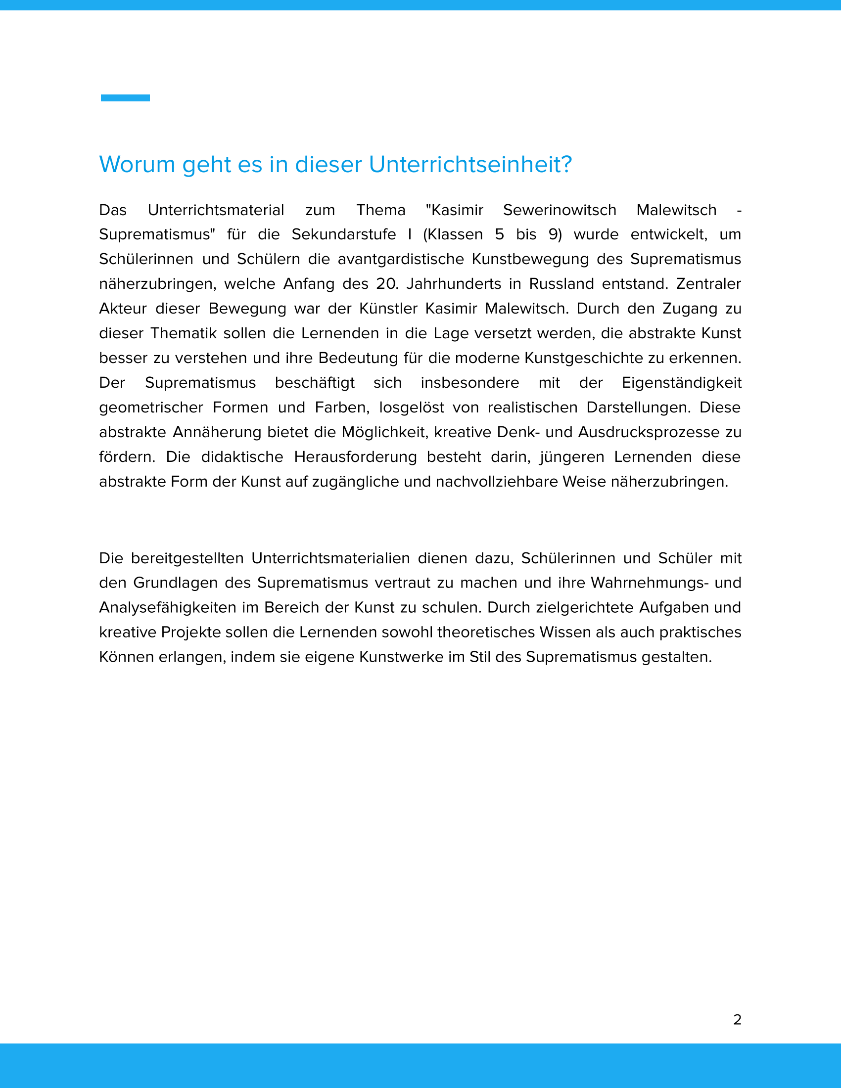 Kasimir Sewerinowitsch Malewitsch – Suprematismus – Kunstunterricht SEK I