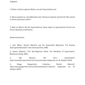 Kasimir Sewerinowitsch Malewitsch – Suprematismus – Kunstunterricht SEK I