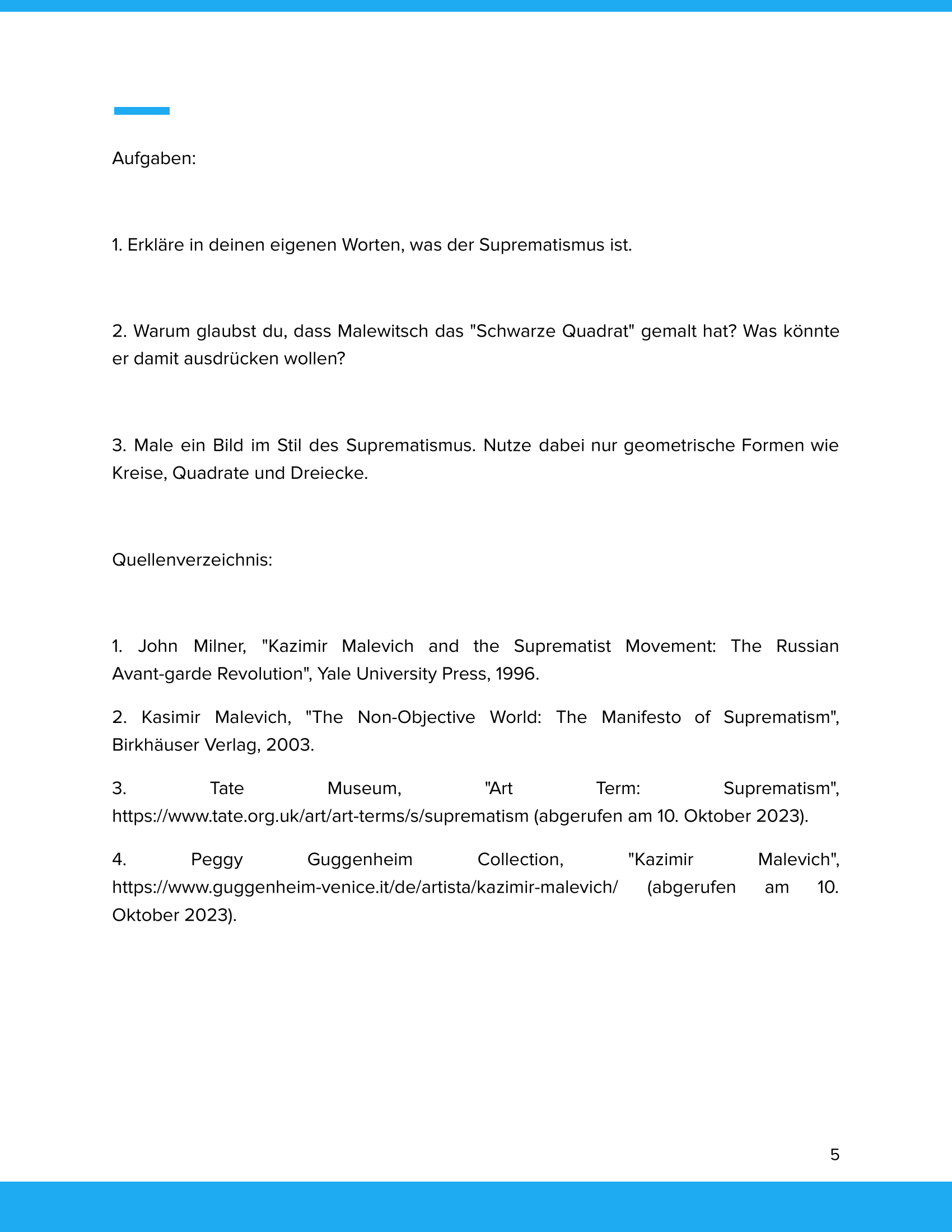 Kasimir Sewerinowitsch Malewitsch – Suprematismus – Kunstunterricht SEK I