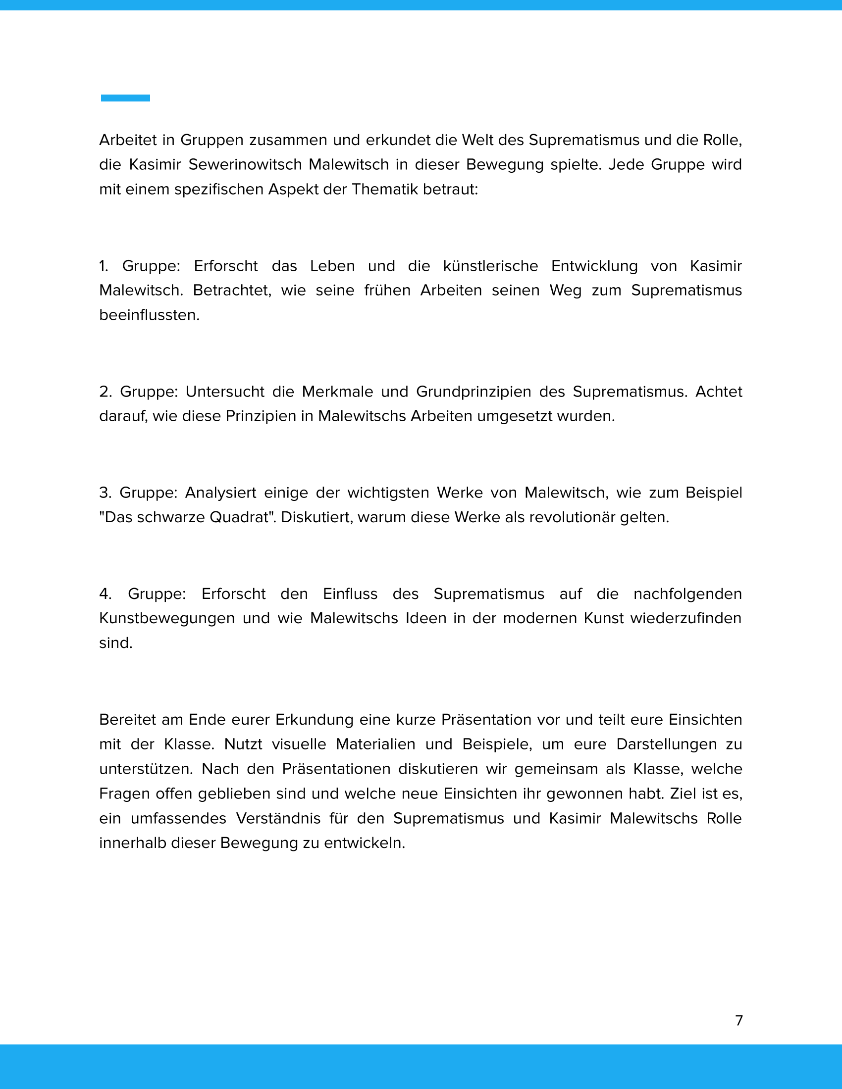 Kasimir Sewerinowitsch Malewitsch – Suprematismus – Kunstunterricht SEK I