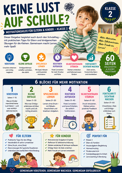 Keine Lust auf Schule? – Motivationshilfe für Eltern & Kinder | Arbeitsheft Klasse 2