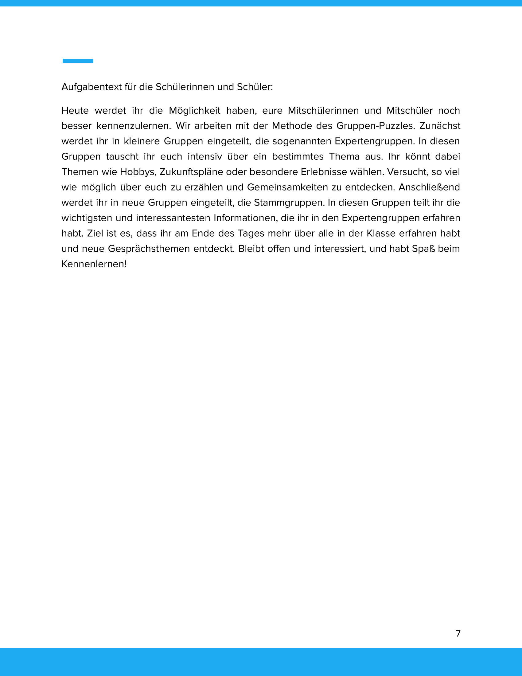 Kennenlernen einer Klasse, die sich schon kennt Unterrichtsmaterial Soziales Lernen SEK I