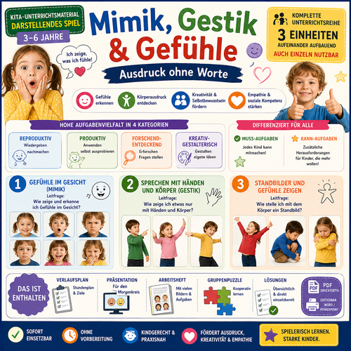 Mimik, Gestik & Gefühle – Ausdruck ohne Worte · Kita-Unterrichtsmaterial | Darstellendes Spiel (3–6 Jahre)