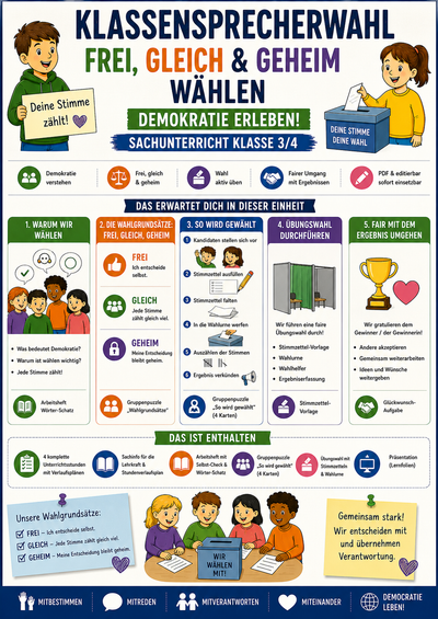 Klassensprecherwahl – frei, gleich & geheim wählen | Demokratie | Sachunterricht Klasse 3/4