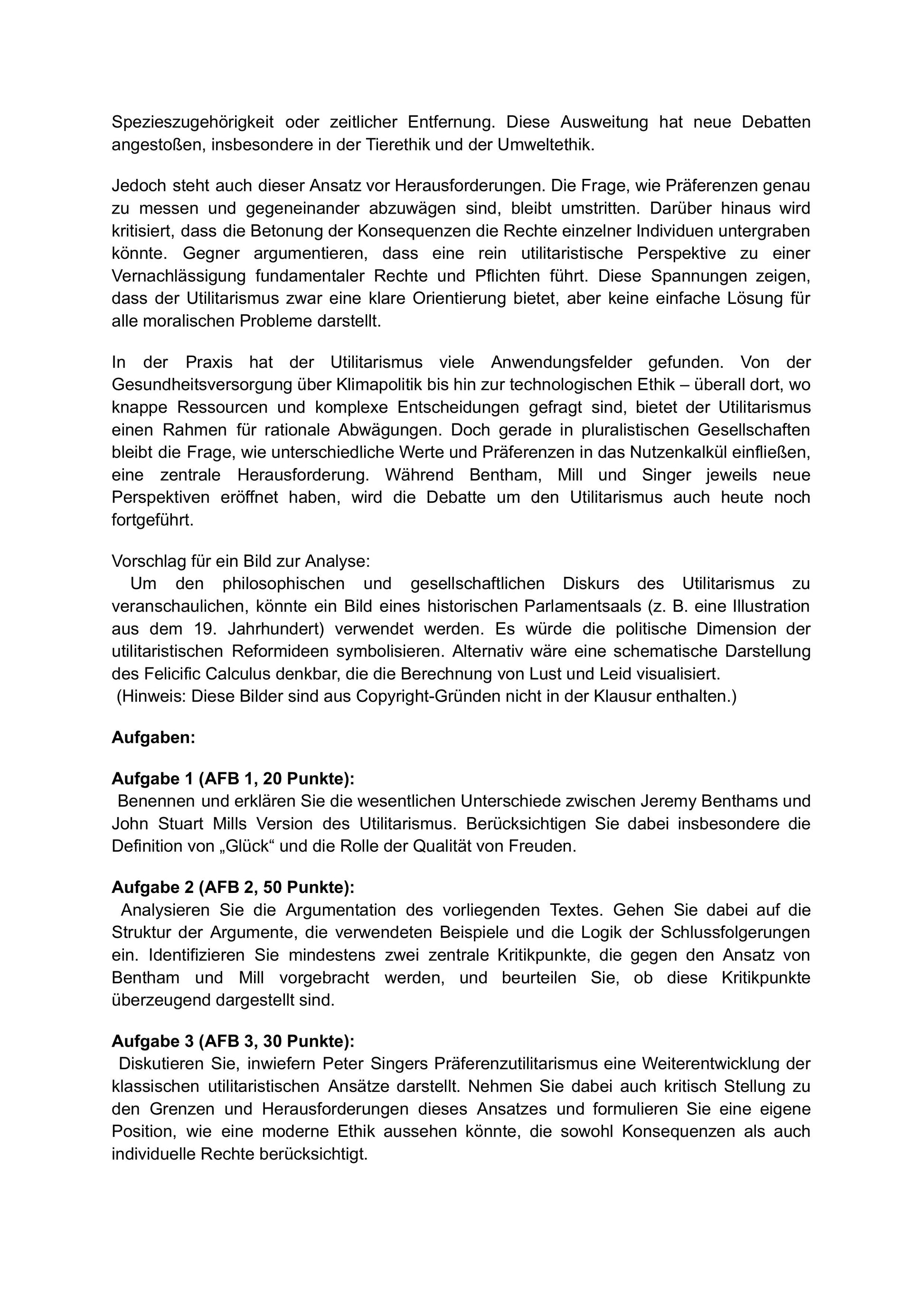 Utilitarismus-Klausur – Bentham, Mill & Singer analysieren (Sek II)