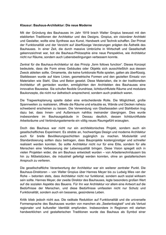 Bauhaus-Architektur – Die neue Moderne | Klausur mit Erwartungshorizont (Sek II)