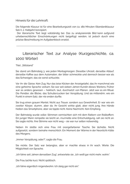 Kurzgeschichte & Bildanalyse – Text-Bild-Vergleich | Klausur Sek II