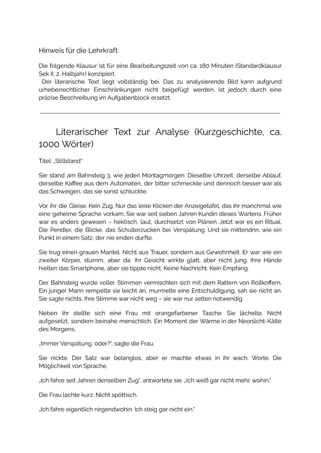 Kurzgeschichte & Bildanalyse – Text-Bild-Vergleich | Klausur Sek II