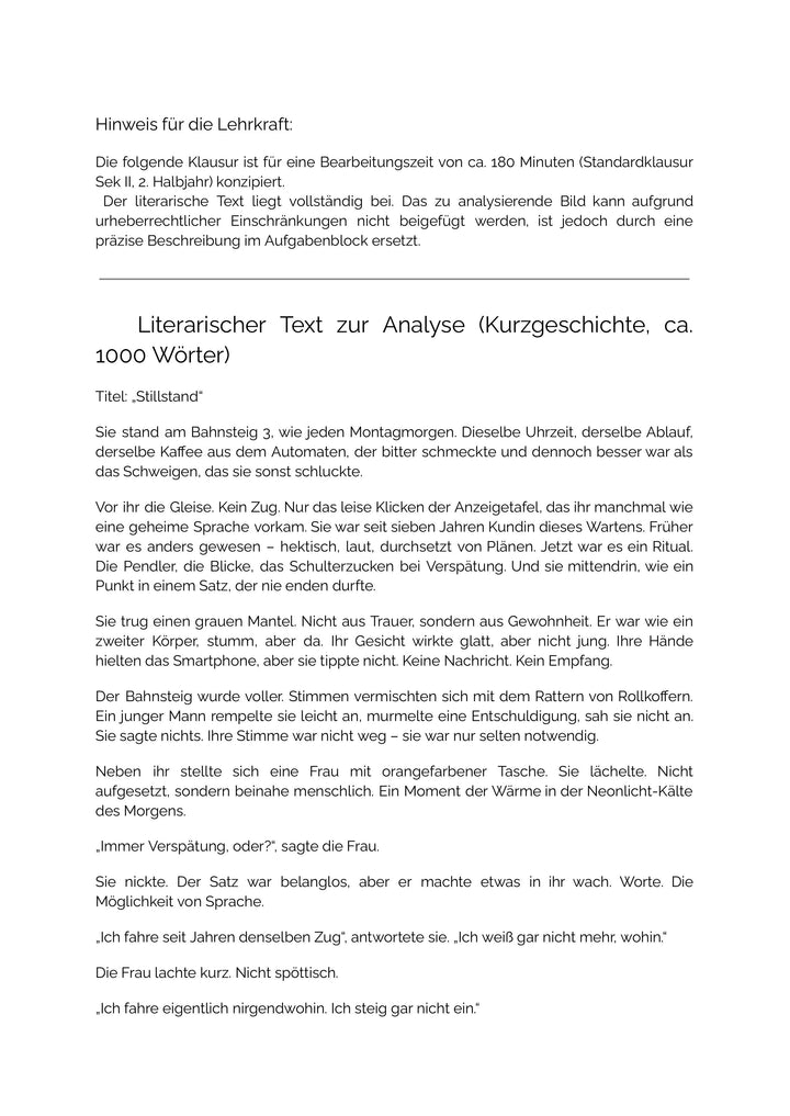 Kurzgeschichte & Bildanalyse – Text-Bild-Vergleich | Klausur Sek II