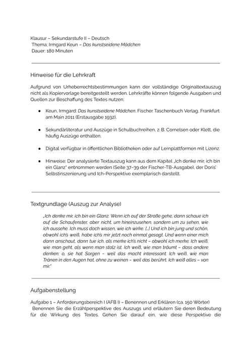 Das kunstseidene Mädchen – Klausur zu Erzählperspektive & Gesellschaft (Sek II)