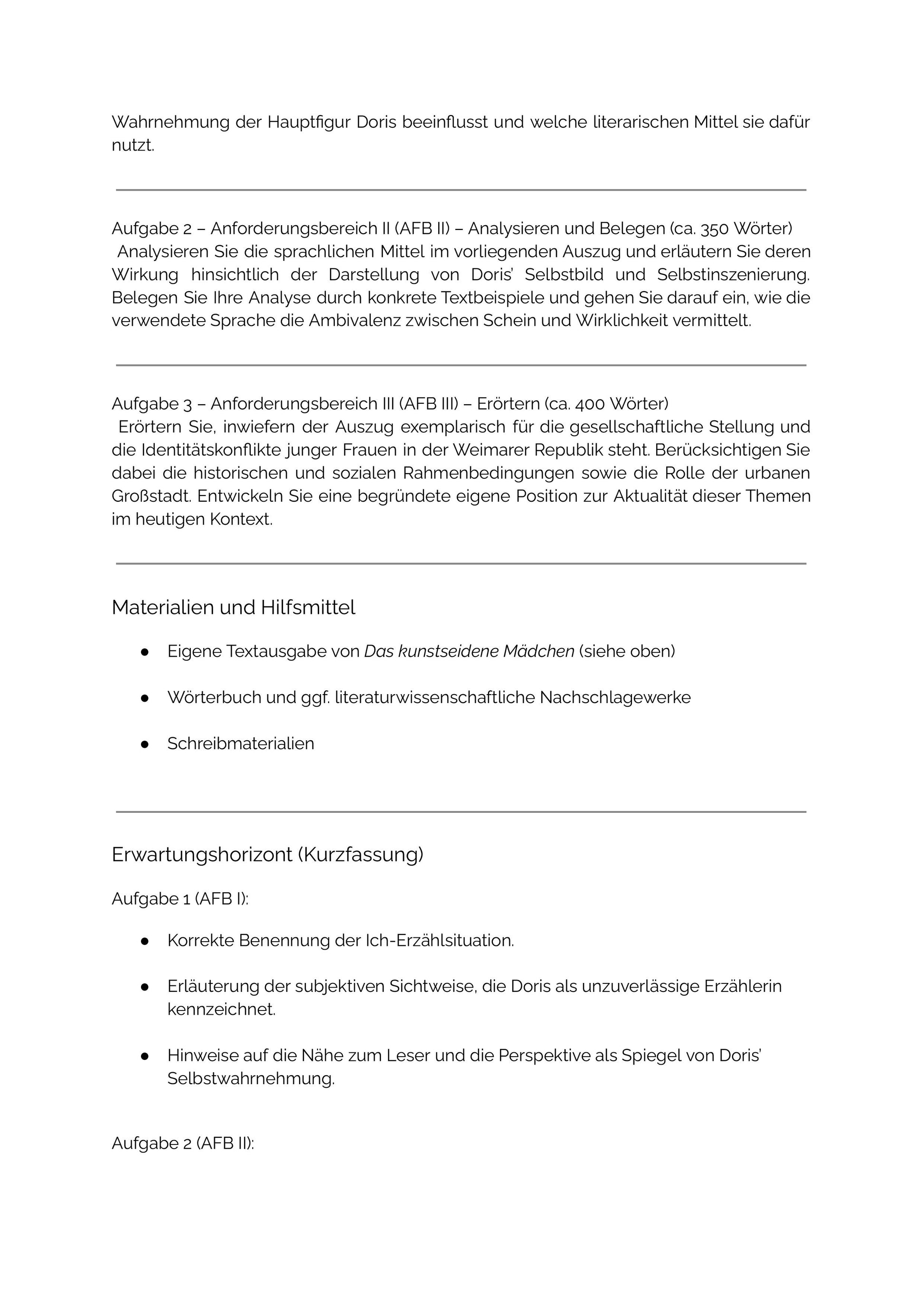 Das kunstseidene Mädchen – Klausur zu Erzählperspektive & Gesellschaft (Sek II)