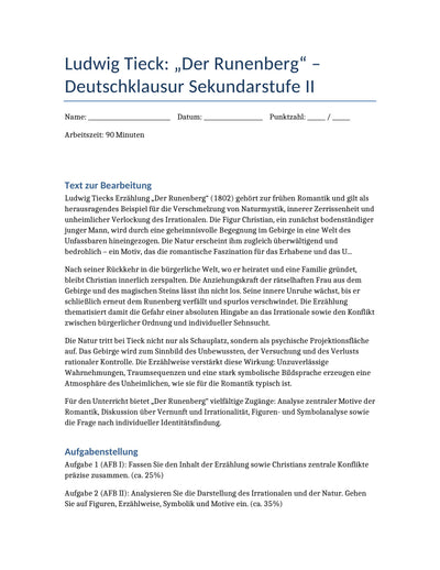 Der Runenberg – Romantik, Irrationalität & Natur | Klausur Sek II