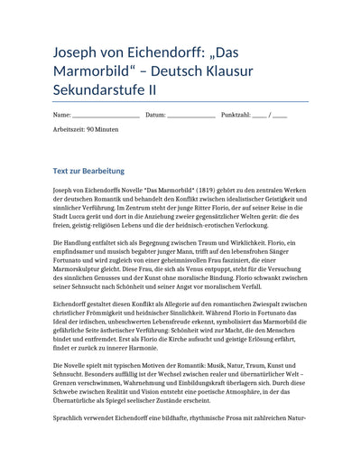 Das Marmorbild – Romantik, Sinnlichkeit & Moral | Deutsch-Klausur Sek II