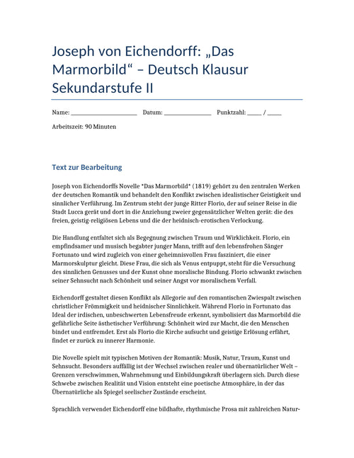 Das Marmorbild – Romantik, Sinnlichkeit & Moral | Deutsch-Klausur Sek II