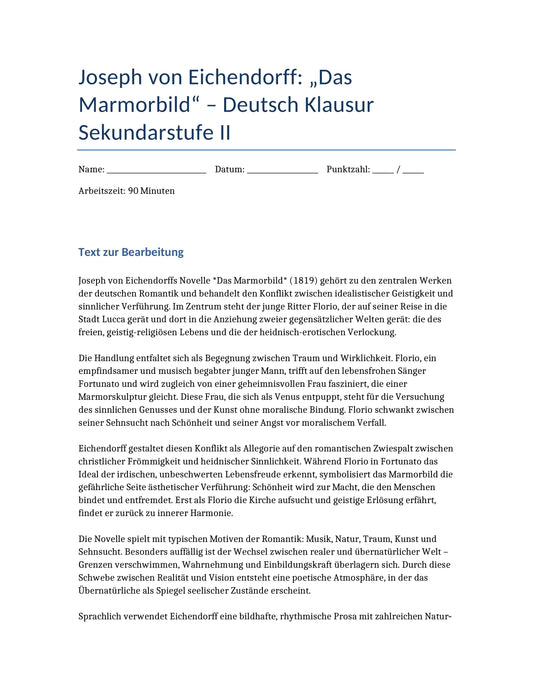 Das Marmorbild – Romantik, Sinnlichkeit & Moral | Deutsch-Klausur Sek II