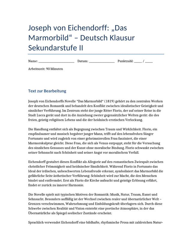 Das Marmorbild – Romantik, Sinnlichkeit & Moral | Deutsch-Klausur Sek II