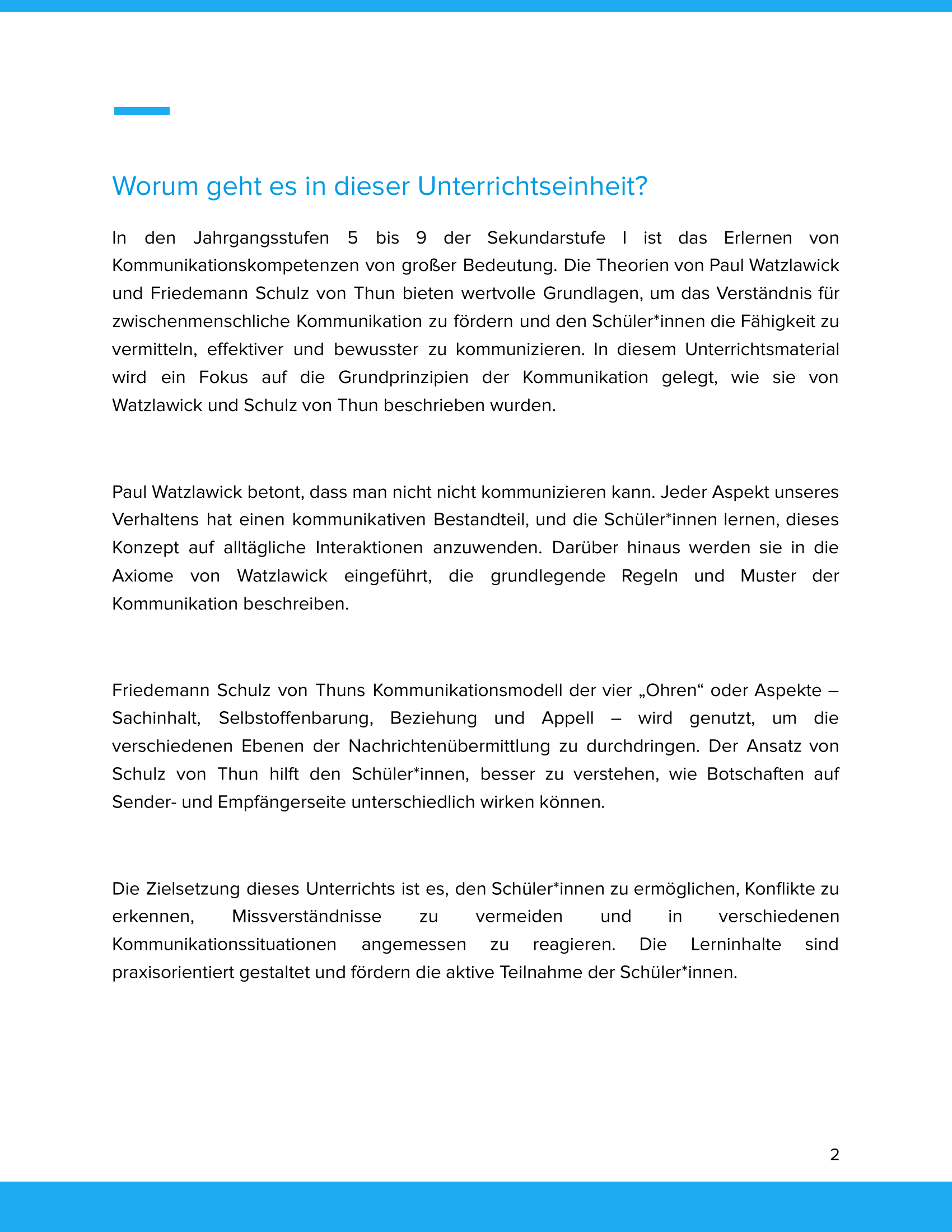 Kommunikation nach Watzlawick & Schulz von Thun | Unterrichtsmaterial Deutsch & Sozialwissenschaften SEK I