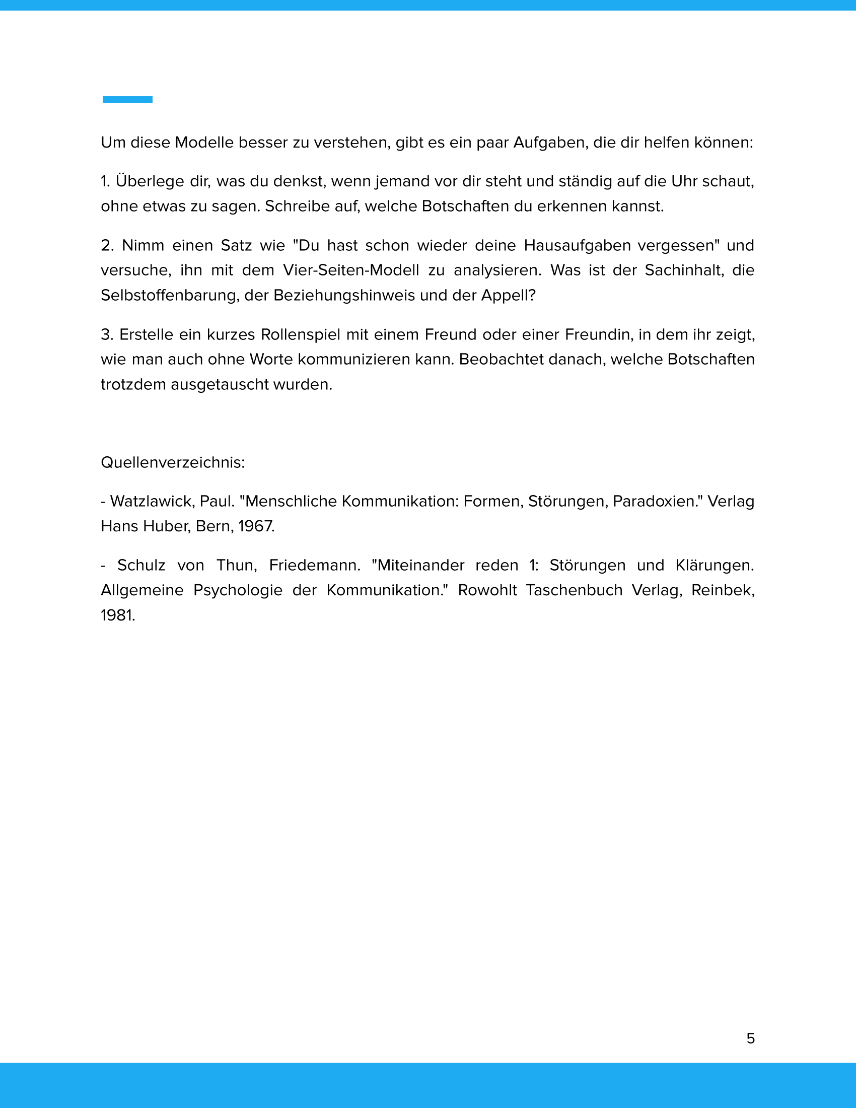 Kommunikation nach Watzlawick & Schulz von Thun | Unterrichtsmaterial Deutsch & Sozialwissenschaften SEK I