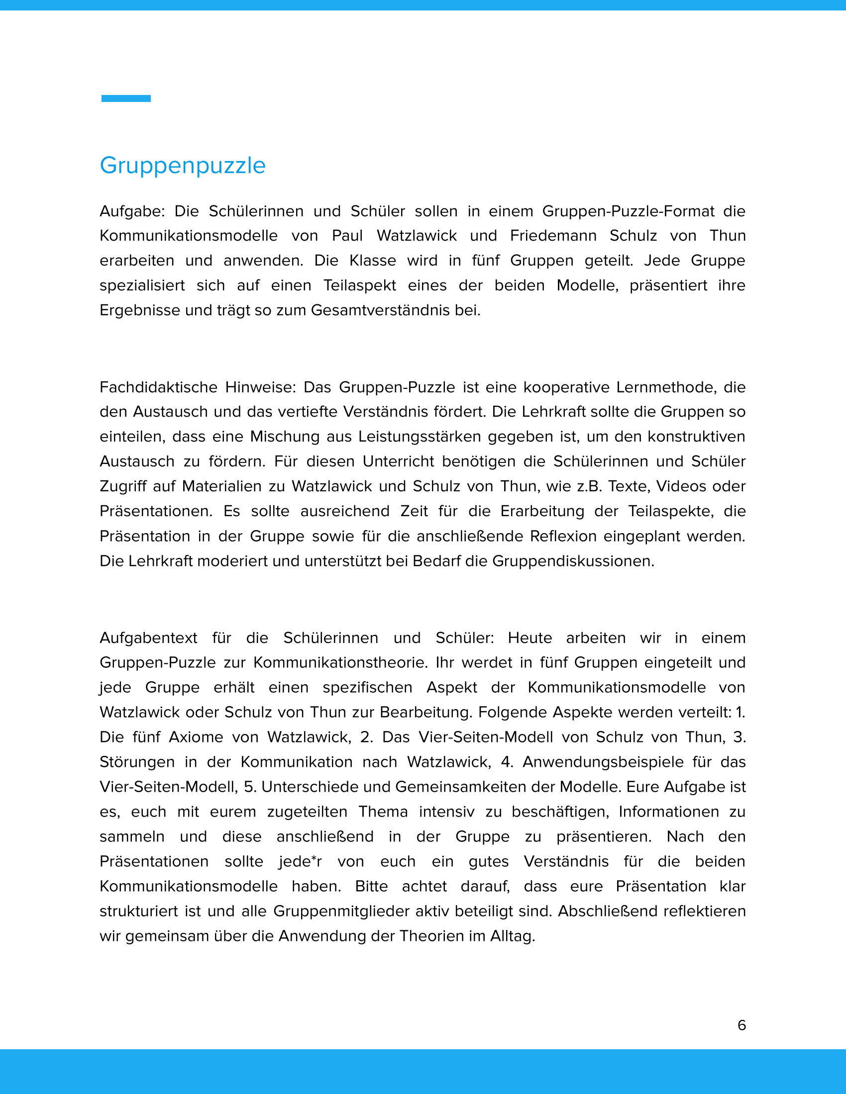 Kommunikation nach Watzlawick & Schulz von Thun | Unterrichtsmaterial Deutsch & Sozialwissenschaften SEK I