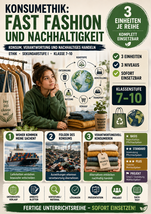 Konsumethik: Fast Fashion und Nachhaltigkeit – Ethik Unterrichtsmaterial (Sek I, Klasse 7–10)